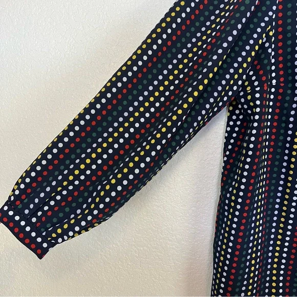 Eloquii Tie Neck Blue Multi Color Polka Dot Retro Career Office Blouse Size 16 - Picture 6 of 12